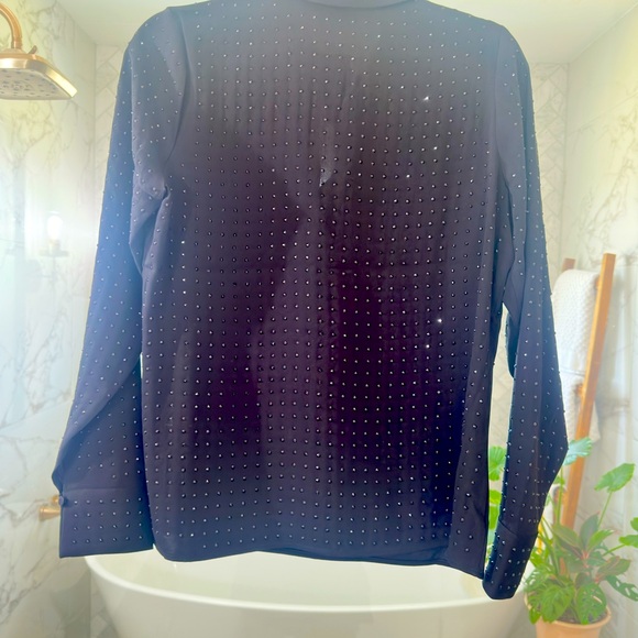 EXPRESS Black on Black Rhinestone Studded Collared Portofino Shirt Small - Picture 11 of 13